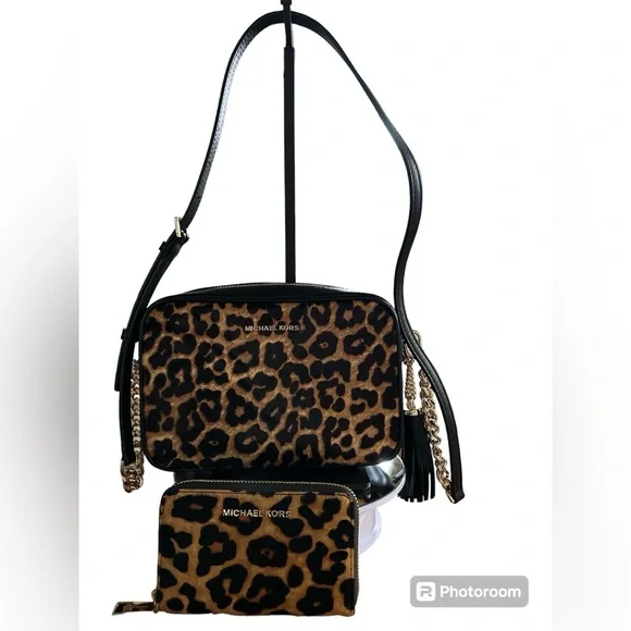 Michael Kors leopard calf hair & leather crossbody bag & wallet DUO! NWT!!! - Picture 1 of 13